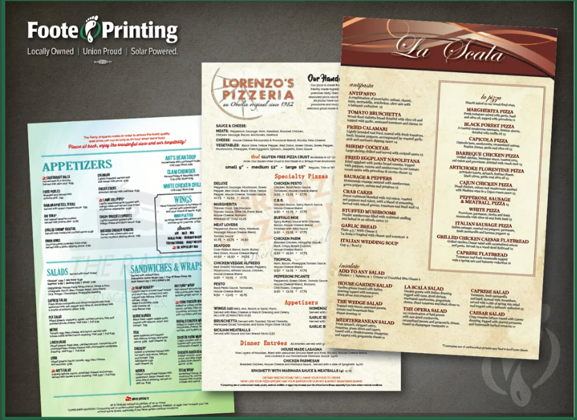 Menu Printing in Cleveland, Ohio
