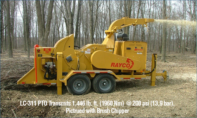 LC-311 PTO transmits 1,446 lb. ft. (1960 Nm)  @ 200 psi (13,9 bar), Pictrued with Brush Chipper