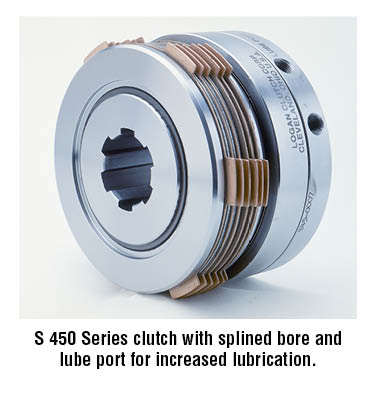 S 450 Series clutch with splined bore and lube port for increased lubrication.