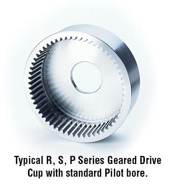 Typical R, S, P Series Geared Drive Cup with standard Pilot bore.