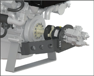 Logan Front Mount PTO with integral flexible coupling and bracket assembly