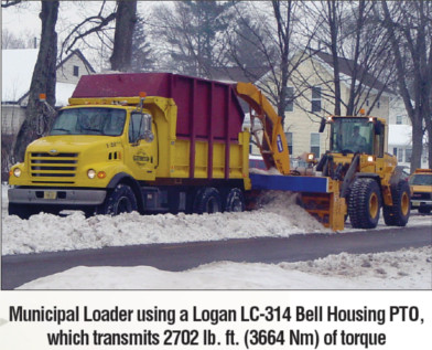 Municipal Loader using a Logan LC-314 Bell Housing PTO, which transmits 2702 lb.ft. (2664 Nm) of torque