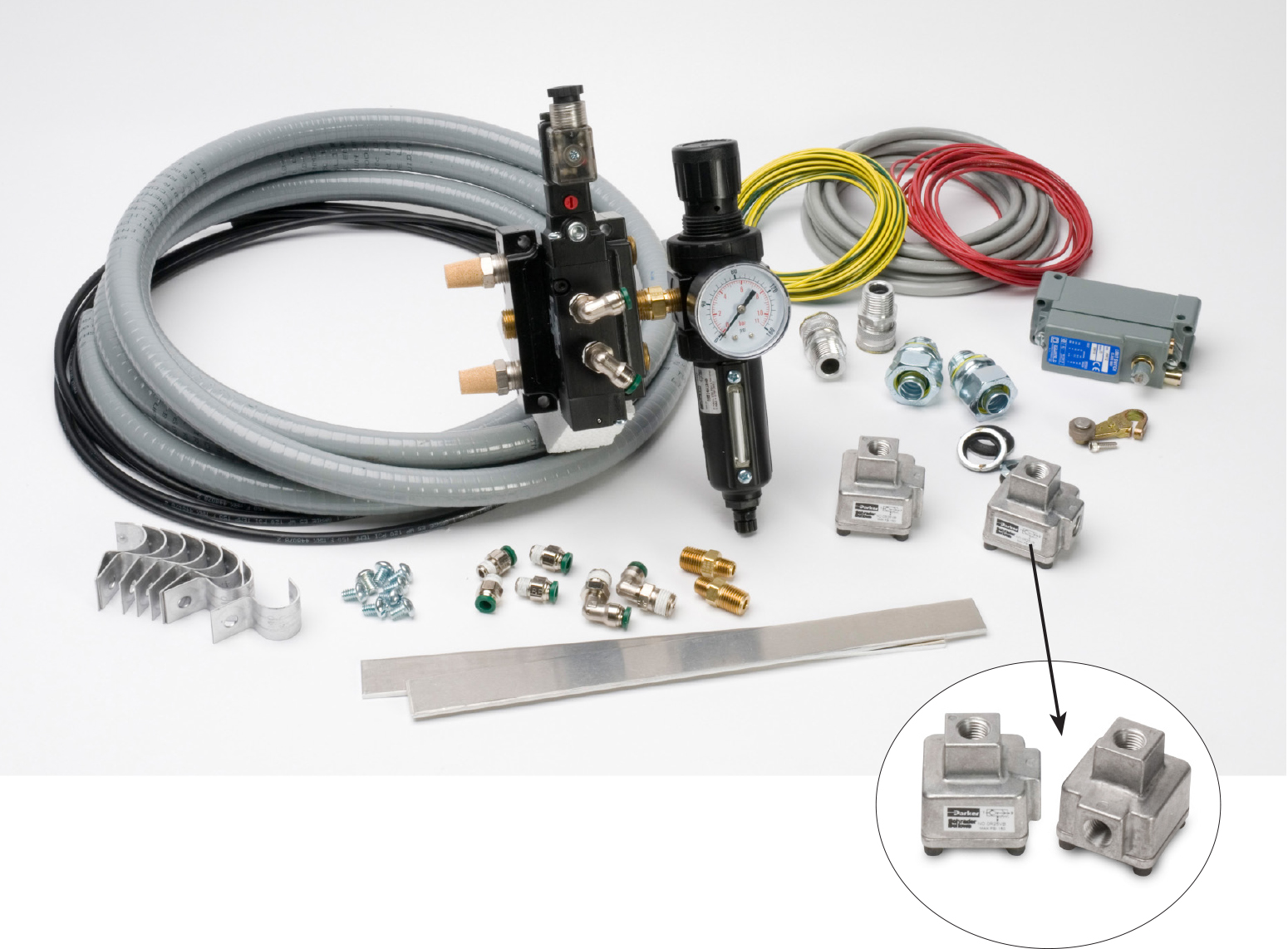 Electrical / Pneumatic Start-Up Kits Start-Up Kit Includes Valve Assembly, Pressure Gauge, Pressure Regulator, Limit Switch, Quick Exhaust Valves, Fittings, Bracket, Hose and Schematics.