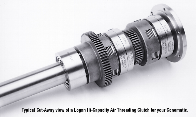 Typical Cut-Away view of a Logan Hi-Capacity Air Threading Clutch for your Conomatic.