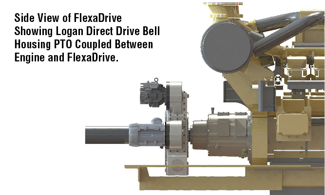 Side View of FlexaDrive Showing Logan Direct Drive Bell Housing PTO Coupled Between Engine and FlexaDrive.