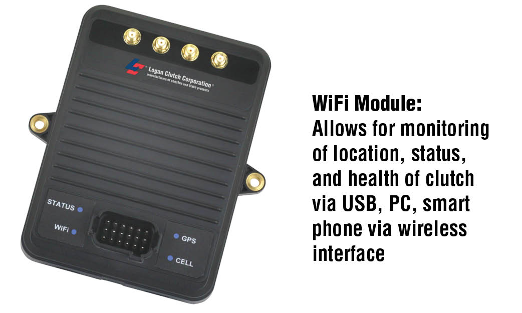 WiFi Module: Allows for monitoring of location, status, and health of clutch via USB, PC, smart phone via wireless interface
