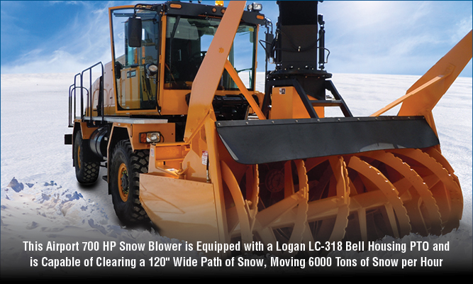 This Airport 700 HP Snow Blower is Equipped with a Logan LC-318 Bell Housing PTO and is Capable of Clearing a 120" Wide Path of Snow, Moving 6000 Tons of Snow per Hour