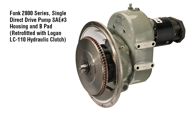 Funk 2800 Series, Single Direct Drive Pump SAE#3 Housing and B Pad (Retrofitted with Logan LC-110 Hydraulic Clutch)