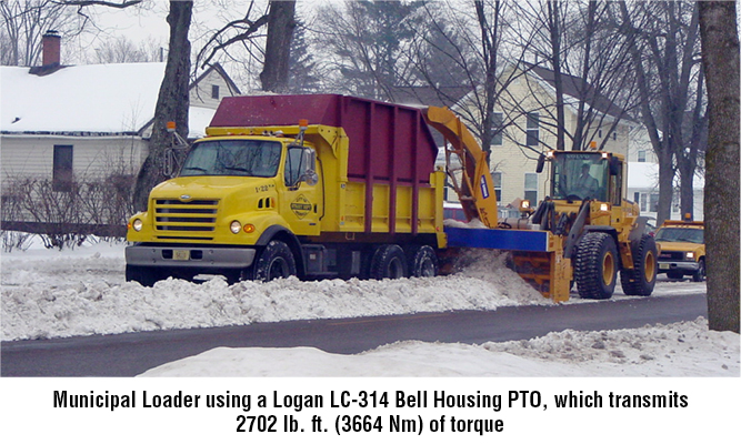 Municipal Loader using a Logan LC-314 Bell Housing PTO, which transmits 2702 lb. ft. (3664 Nm) of torque