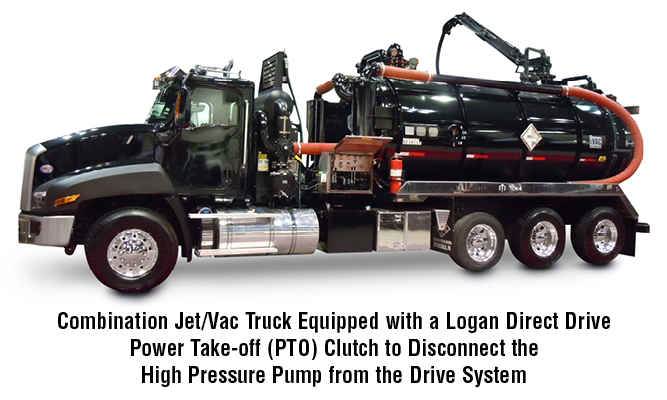 Combination Jet/Vac Truck Equipped with a Logan Direct Drive Power Take-off (PTO) Clutch to Disconnect the High Pressure Pump from the Drive System