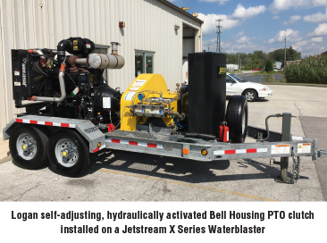 Logan self-adjusting, hydraulically activated Bell Housing PTO clutch installed on a Jetstream X Series Waterblaster
