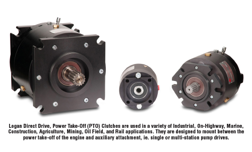 Logan Direct Drive, Power Take-off (PTO) Clutches are used in a variety of Industrial, On-Highway, Marine, Construction, Agriculture, Mining, Oil Field, and Rail applications. They are designed to mount between the power take-off of the engine and auxiliary attachment, ie. single or multi-station pump drives.