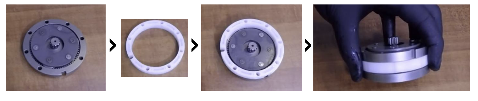 Stacking a 75mm MLD planetary gear with a plastic spacer to another planetary gear to hit the right reduction ratio