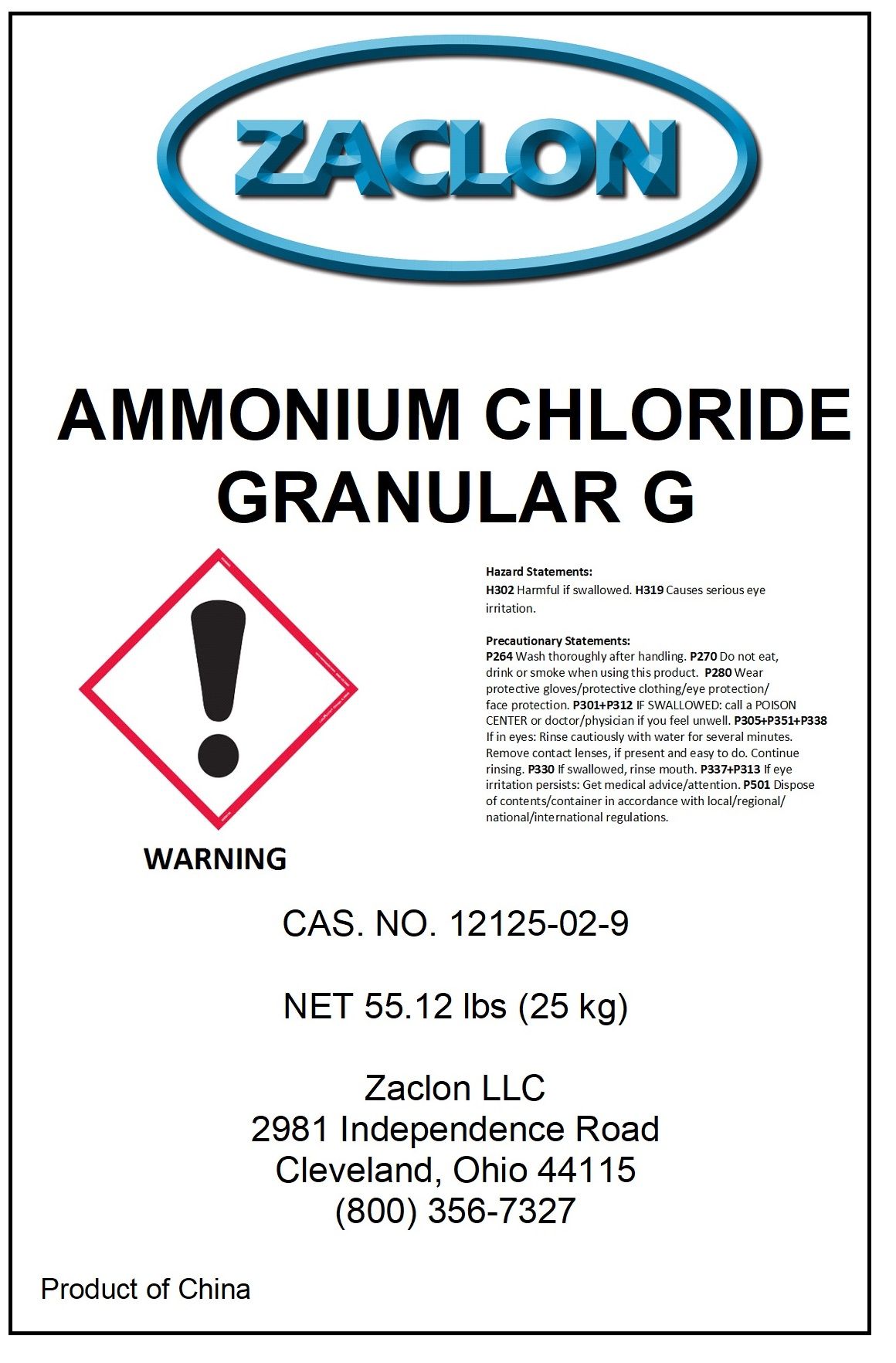 Ammonium Chloride 25 Percent Zaclon LLC